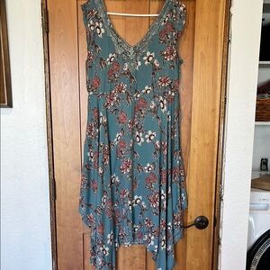 Floral Sleeveless Dress in Blue and Brown